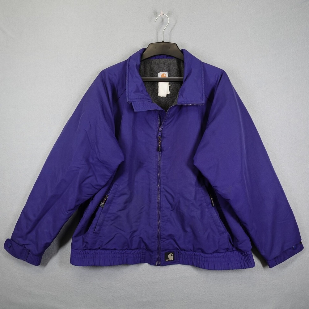 Vintage Carhartt Jacket Mens XL Blue Fleece Lined Workwear Bomber Coat
